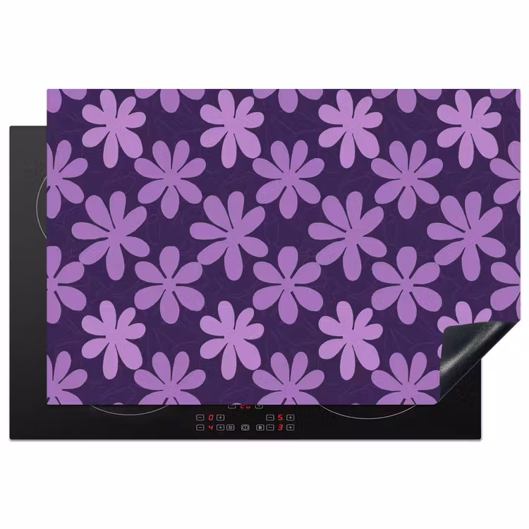 Inductiebeschermer - Paars - Botanisch - Bloemen - Retro - Patroon — 1