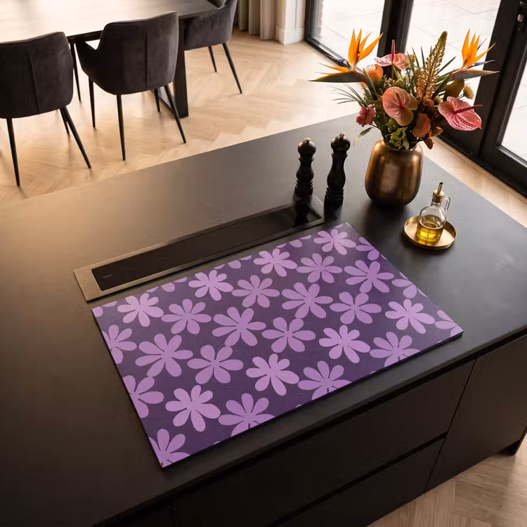 Inductiebeschermer - Paars - Botanisch - Bloemen - Retro - Patroon — 2