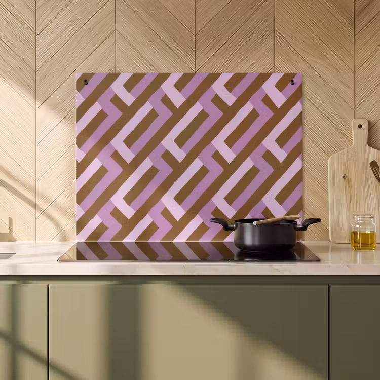 Inductiebeschermer & spatscherm (2in1) - Bruin - Roze - Geometrisch - Meander - Patroon — 2