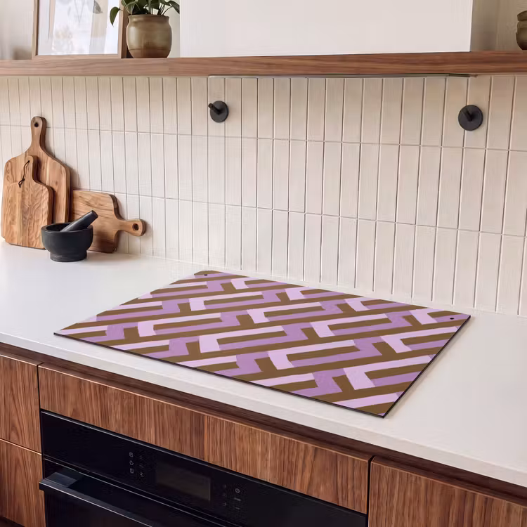 Inductiebeschermer & spatscherm (2in1) - Bruin - Roze - Geometrisch - Meander - Patroon — 3