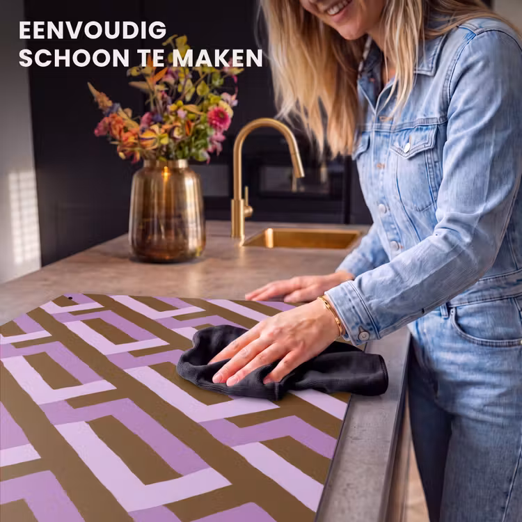 Inductiebeschermer & spatscherm (2in1) - Bruin - Roze - Geometrisch - Meander - Patroon — 5