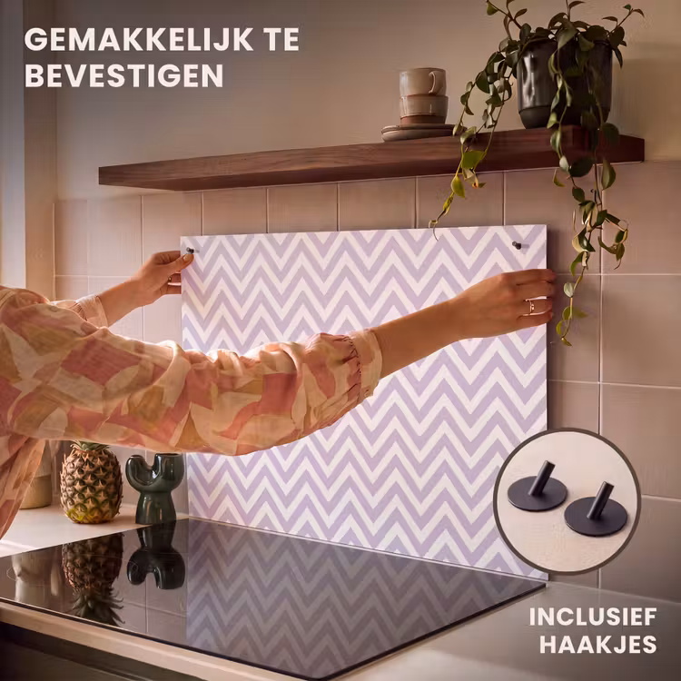 Inductiebeschermer & spatscherm (2in1) - Lila - Geometrisch - Chevron - Zigzag - Patroon — 7