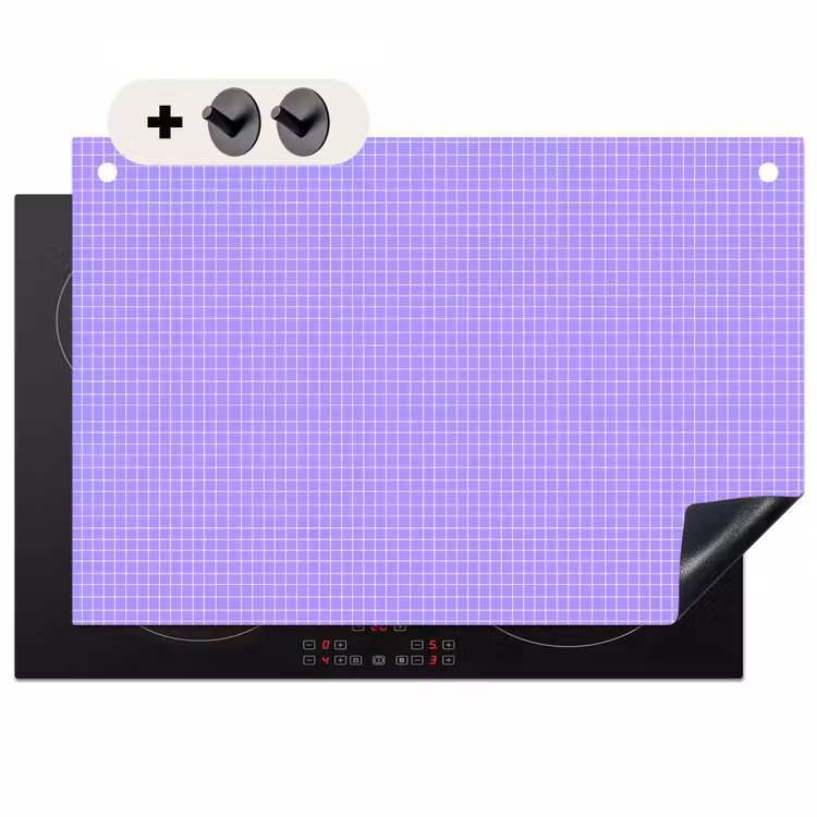 Inductiebeschermer & spatscherm (2in1) - Paars - Geometrisch - Raster - Minimalistisch - Patroon — 1