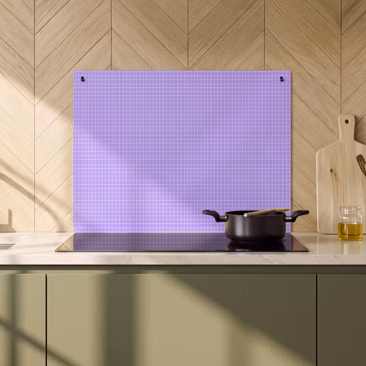 Inductiebeschermer & spatscherm (2in1) - Paars - Geometrisch - Raster - Minimalistisch - Patroon — 2