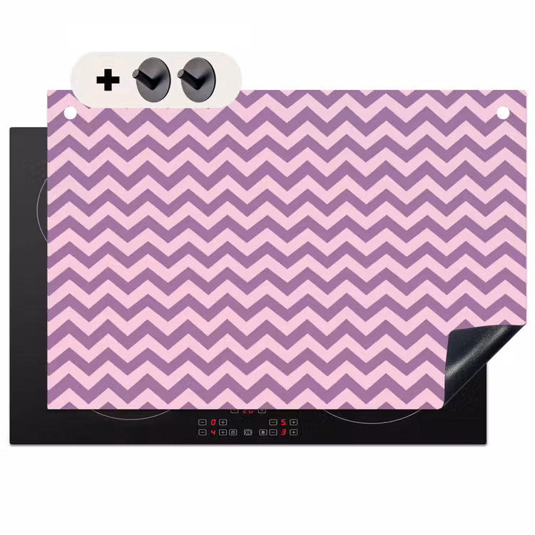 Inductiebeschermer & spatscherm (2in1) - Paars - Roze - Geometrisch - Chevron - Zigzag - Patroon — 1