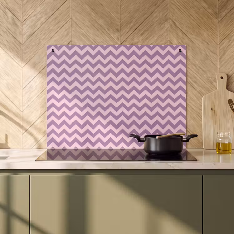 Inductiebeschermer & spatscherm (2in1) - Paars - Roze - Geometrisch - Chevron - Zigzag - Patroon — 2