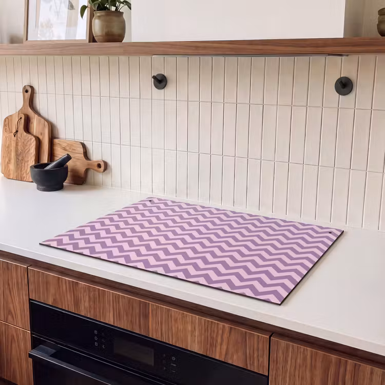 Inductiebeschermer & spatscherm (2in1) - Paars - Roze - Geometrisch - Chevron - Zigzag - Patroon — 3