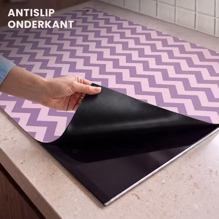 Inductiebeschermer & spatscherm (2in1) - Paars - Roze - Geometrisch - Chevron - Zigzag - Patroon — 4