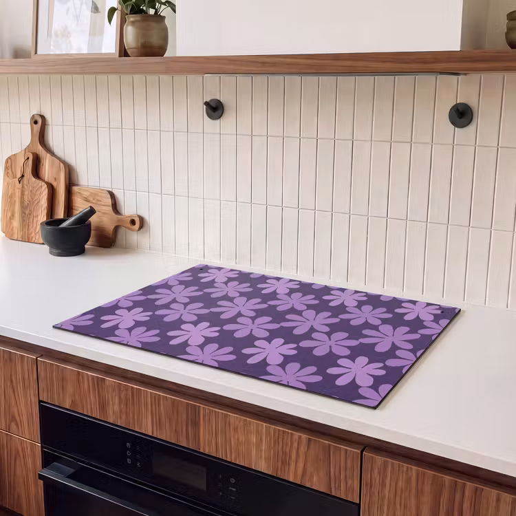 Inductiebeschermer & spatscherm (2in1) - Paars - Botanisch - Bloemen - Retro - Patroon — 3