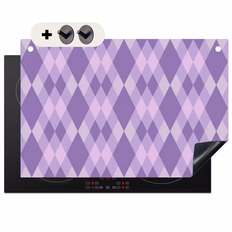 Inductiebeschermer & spatscherm (2in1) - Paars - Geometrisch - Ruiten - Argyle - Patroon — 1