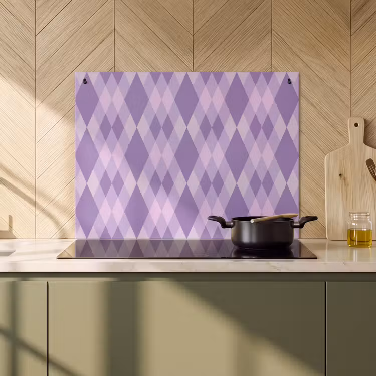 Inductiebeschermer & spatscherm (2in1) - Paars - Geometrisch - Ruiten - Argyle - Patroon — 2