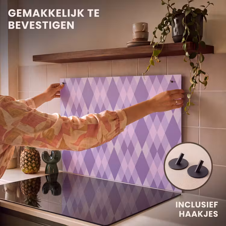 Inductiebeschermer & spatscherm (2in1) - Paars - Geometrisch - Ruiten - Argyle - Patroon — 7
