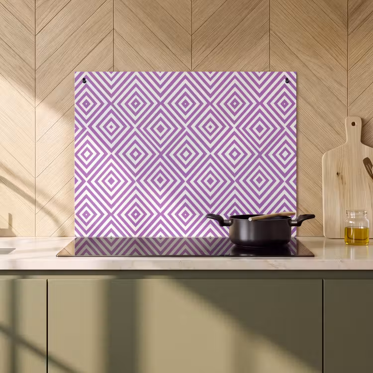 Inductiebeschermer & spatscherm (2in1) - Paars - Geometrisch - Ruiten - Concentrisch - Patroon — 2
