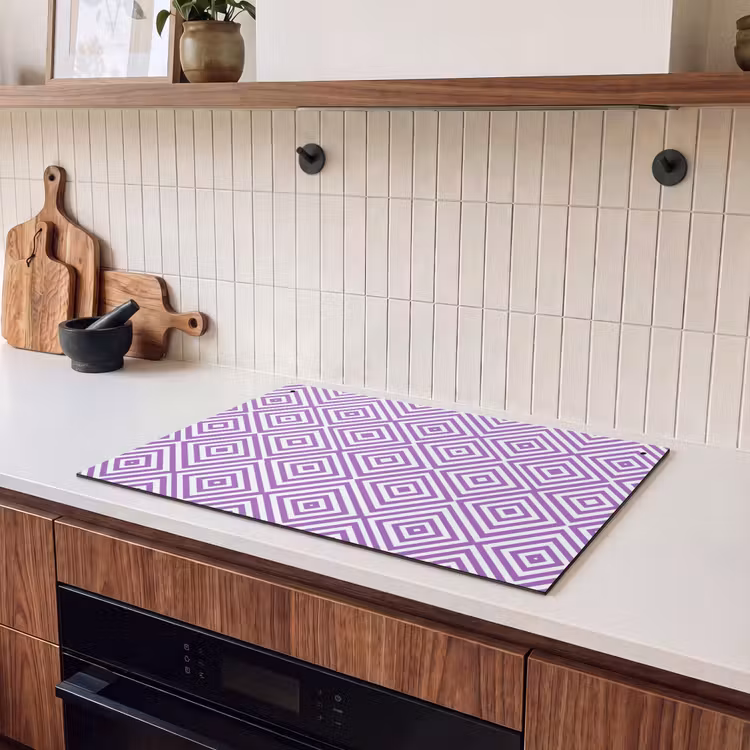 Inductiebeschermer & spatscherm (2in1) - Paars - Geometrisch - Ruiten - Concentrisch - Patroon — 3