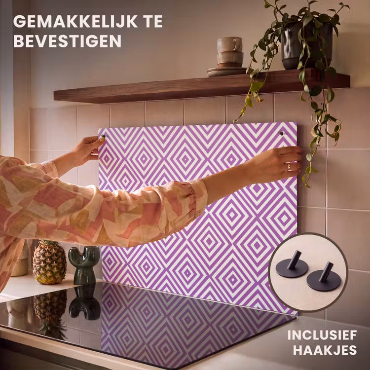 Inductiebeschermer & spatscherm (2in1) - Paars - Geometrisch - Ruiten - Concentrisch - Patroon — 7