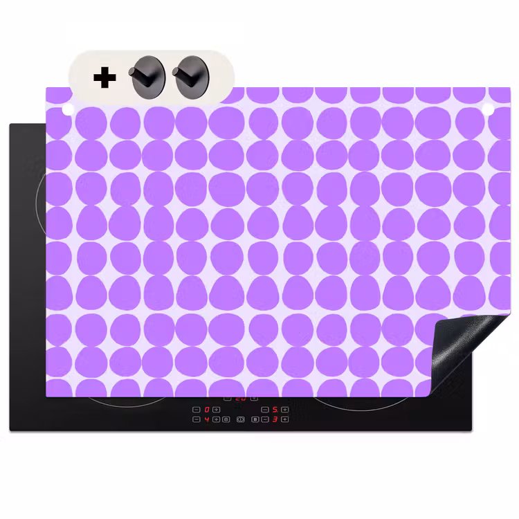 Inductiebeschermer & spatscherm (2in1) - Paars - Geometrisch - Stippen - Polka Dot - Patroon — 1