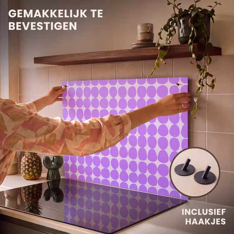 Inductiebeschermer & spatscherm (2in1) - Paars - Geometrisch - Stippen - Polka Dot - Patroon — 7