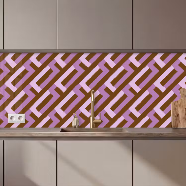 Keuken achterwand - Bruin - Roze - Geometrisch - Meander - Patroon — 1
