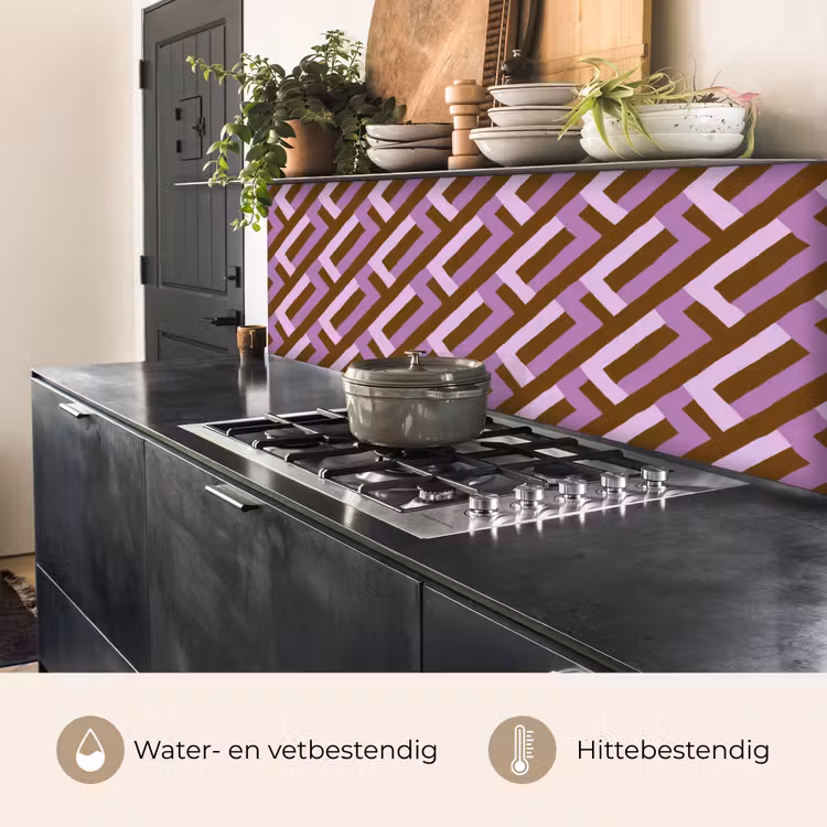 Keuken achterwand - Bruin - Roze - Geometrisch - Meander - Patroon — 5