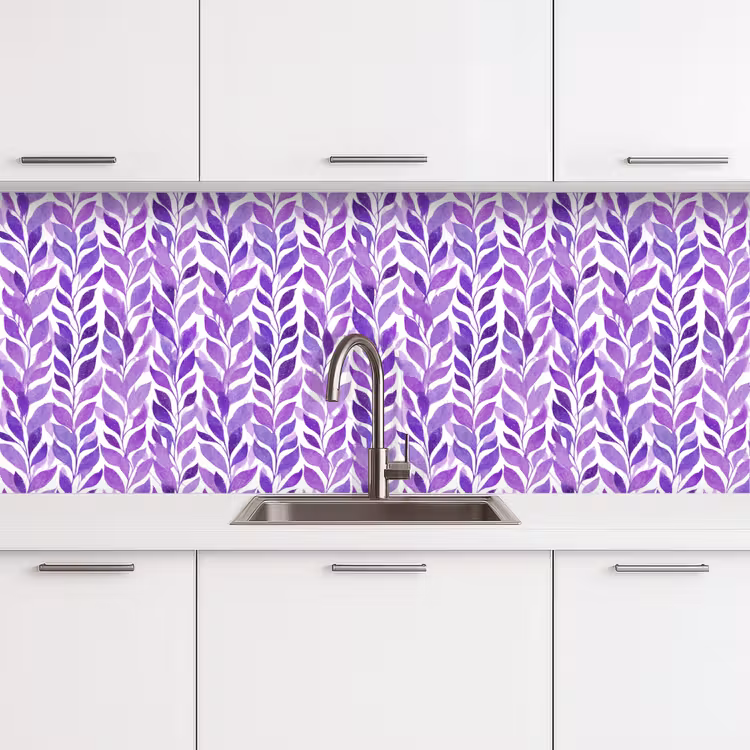 Keuken achterwand - Paars - Botanisch - Bladeren - Aquarel - Takken - Patroon — 4