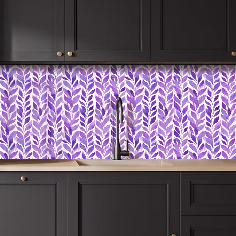 Keuken achterwand - Paars - Botanisch - Bladeren - Aquarel - Takken - Patroon — 6