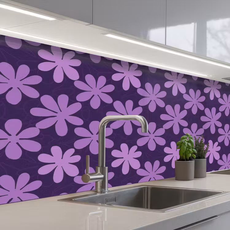 Keuken achterwand - Paars - Botanisch - Bloemen - Retro - Patroon — 2