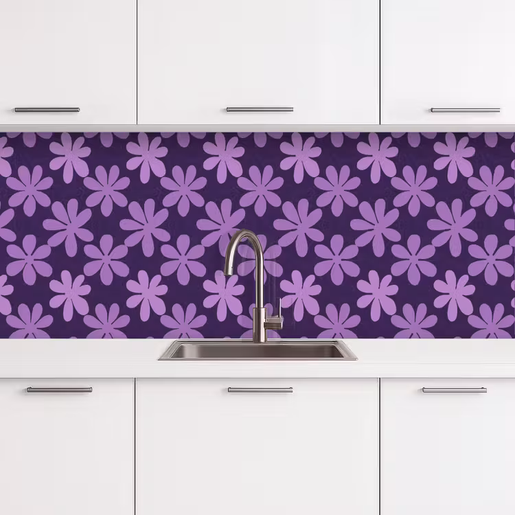Keuken achterwand - Paars - Botanisch - Bloemen - Retro - Patroon — 4
