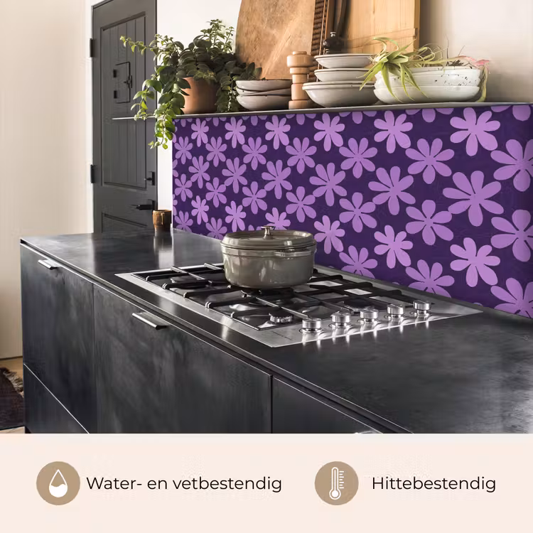 Keuken achterwand - Paars - Botanisch - Bloemen - Retro - Patroon — 5