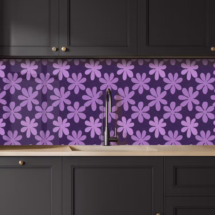 Keuken achterwand - Paars - Botanisch - Bloemen - Retro - Patroon — 6