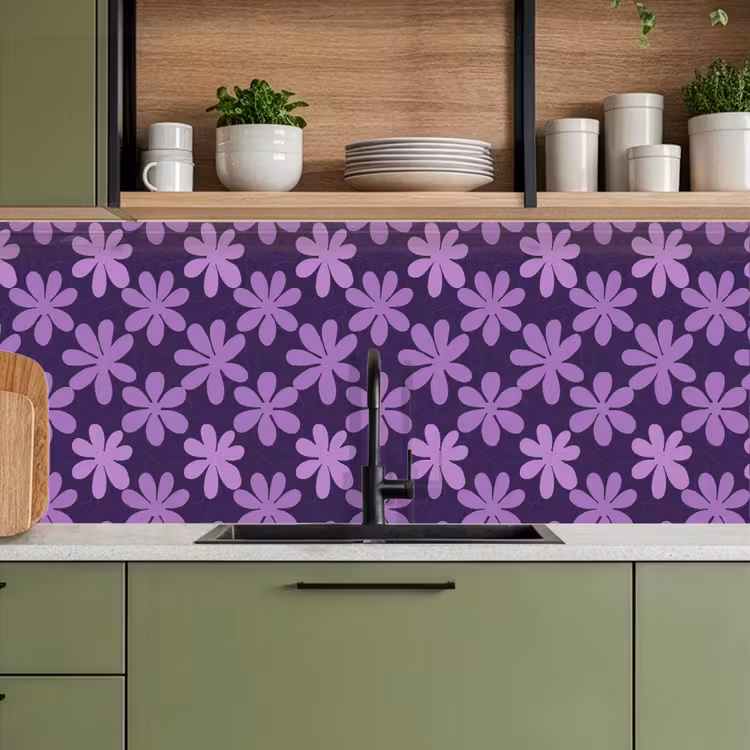 Keuken achterwand - Paars - Botanisch - Bloemen - Retro - Patroon — 8