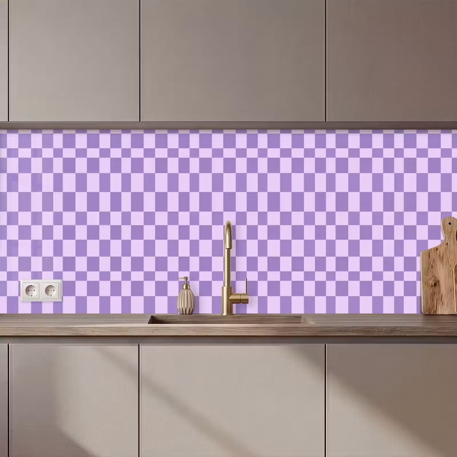 Keuken achterwand - Paars - Geometrisch - Dambord - Blokken - Patroon — 1