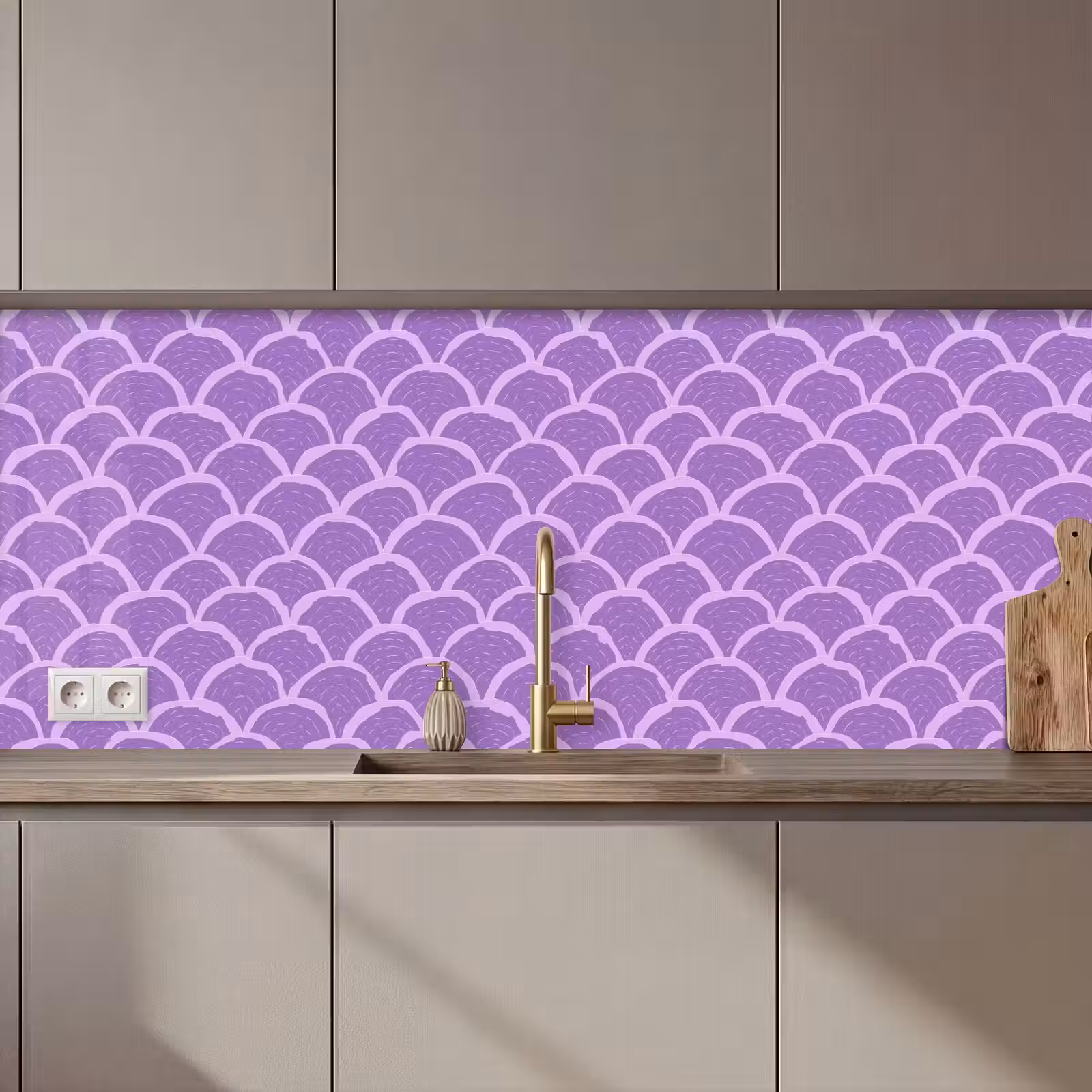 Keuken achterwand - Paars - Schubber - Schelpen - Handgetekend - Patroon — 1