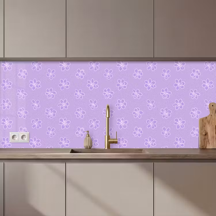 Keuken achterwand - Lila - Botanisch - Bloemen - Handgetekend - Patroon — 1