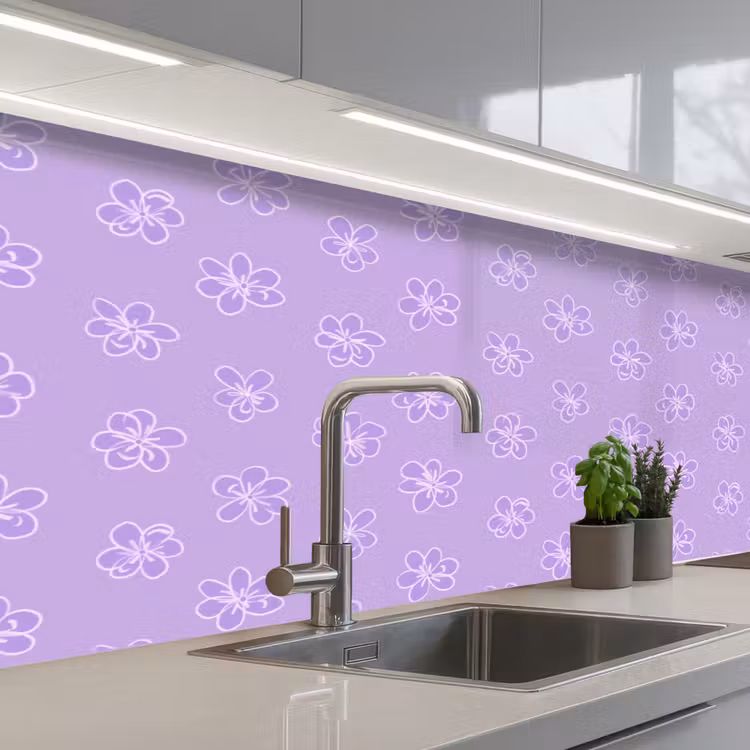 Keuken achterwand - Lila - Botanisch - Bloemen - Handgetekend - Patroon — 2