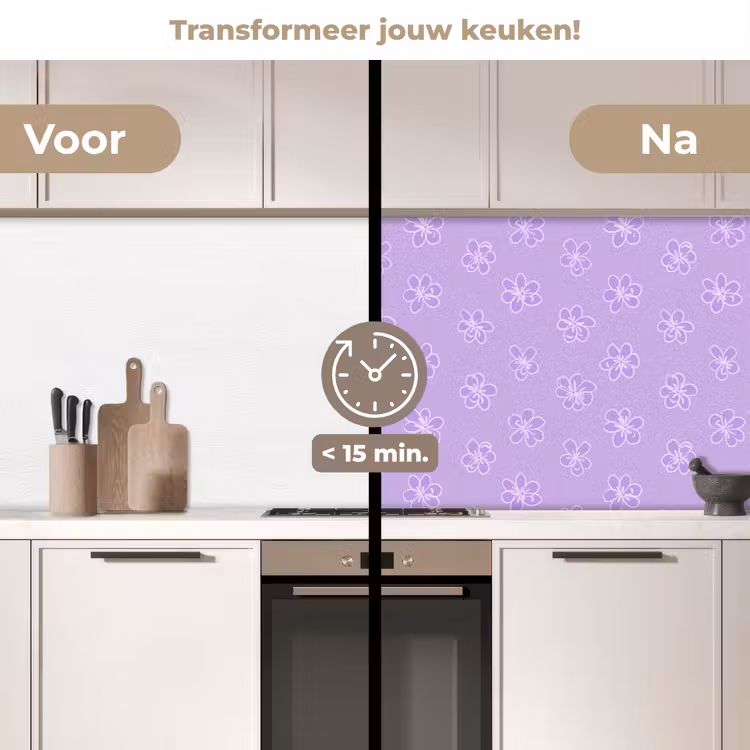 Keuken achterwand - Lila - Botanisch - Bloemen - Handgetekend - Patroon — 3