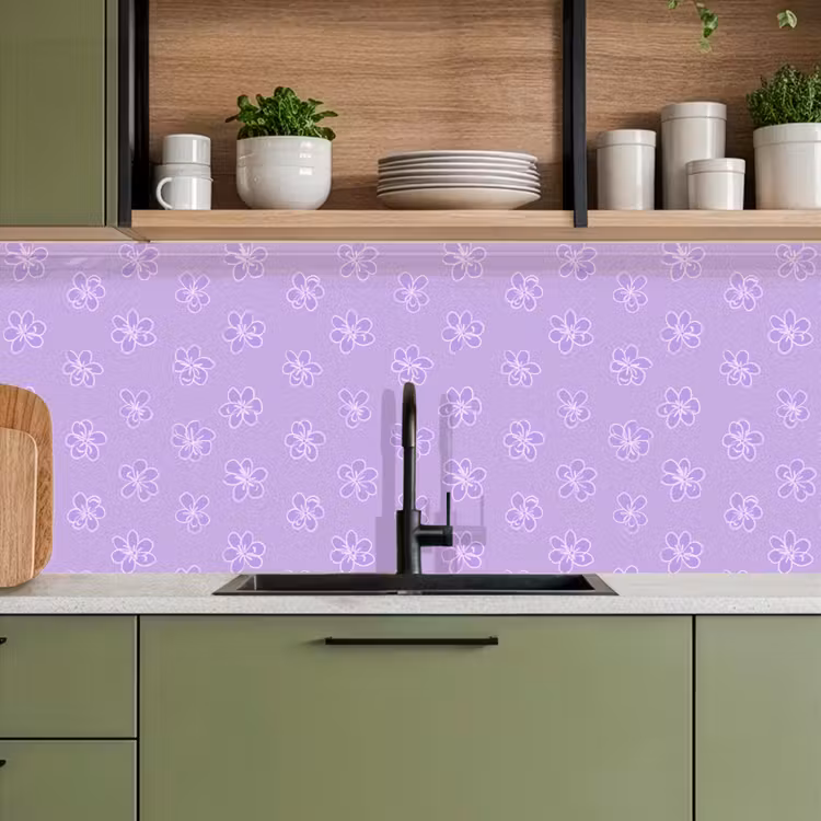 Keuken achterwand - Lila - Botanisch - Bloemen - Handgetekend - Patroon — 8