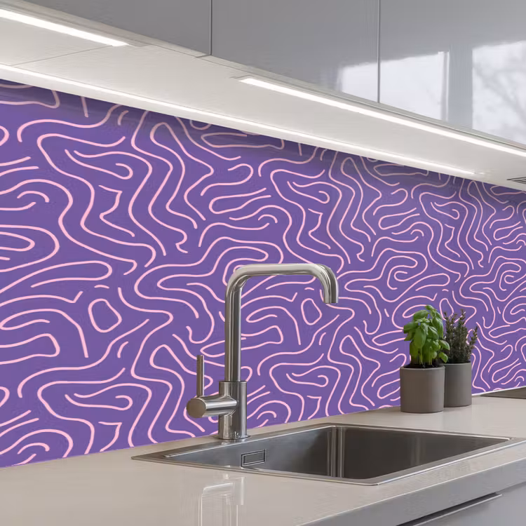 Keuken achterwand - Paars - Roze - Abstract - Lijnen - Doolhof - Patroon — 2