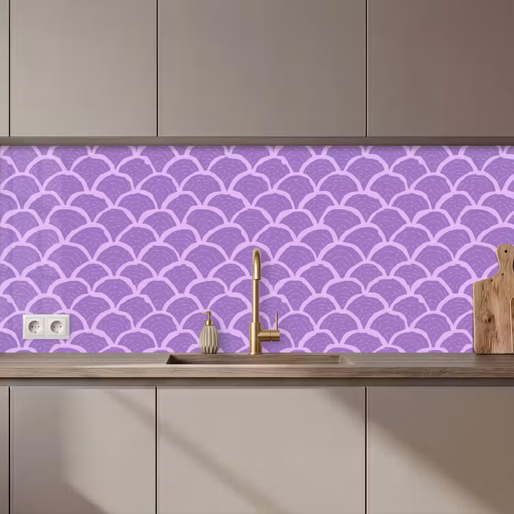 Keuken achterwand - Paars - Schubber - Schelpen - Handgetekend - Patroon — 1