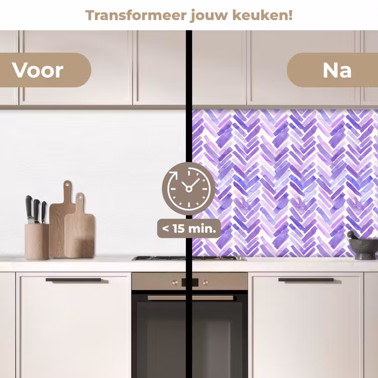 Keuken achterwand - Paars - Visgraat - Aquarel - Penseelstreken - Patroon — 3