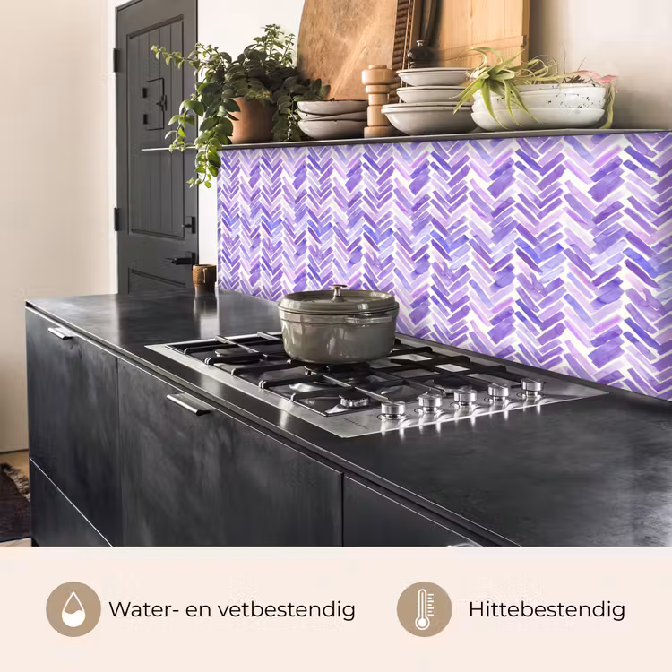 Keuken achterwand - Paars - Visgraat - Aquarel - Penseelstreken - Patroon — 5