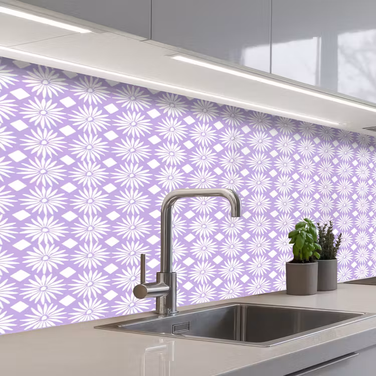 Keuken achterwand - Lila - Botanisch - Bloemen - Margrieten - Patroon — 2