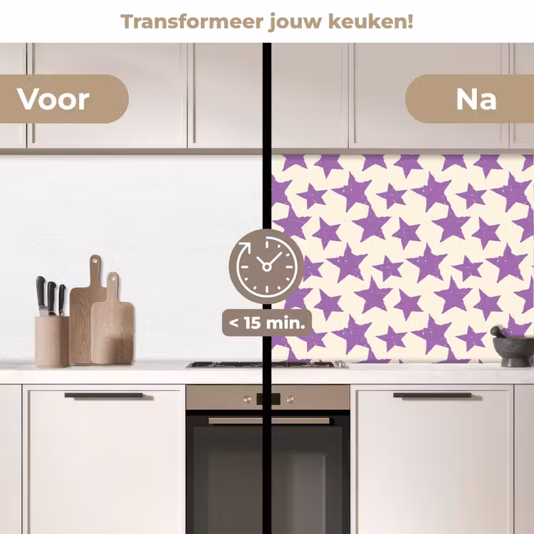 Keuken achterwand - Paars - Geometrisch - Sterren - Stempel - Patroon — 3