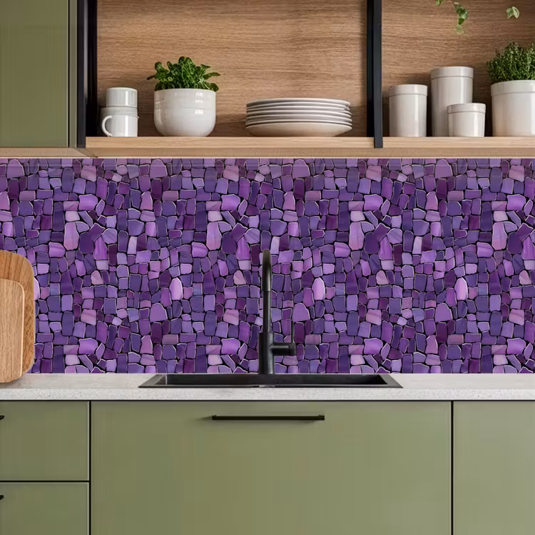 Keuken achterwand - Paars - Mozaïek - Scherven - Steen - Patroon — 8