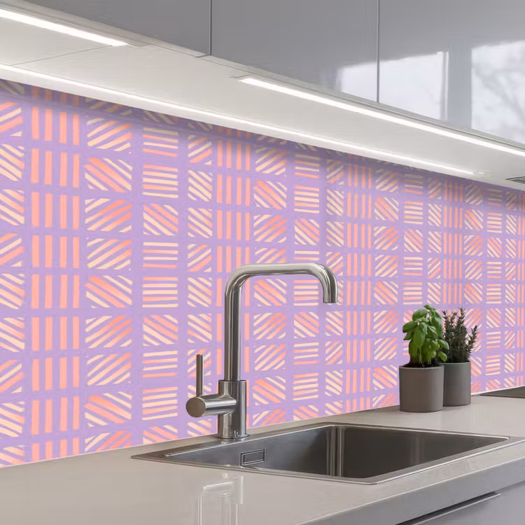 Keuken achterwand - Paars - Roze - Geometrisch - Strepen - Blokken - Patroon — 2