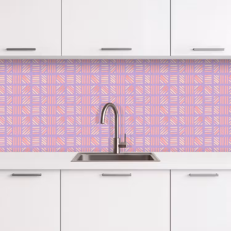 Keuken achterwand - Paars - Roze - Geometrisch - Strepen - Blokken - Patroon — 4