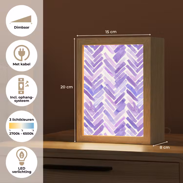 Gepersonaliseerd Lightbox - Paars - Visgraat - Aquarel - Penseelstreken - Patroon — 7