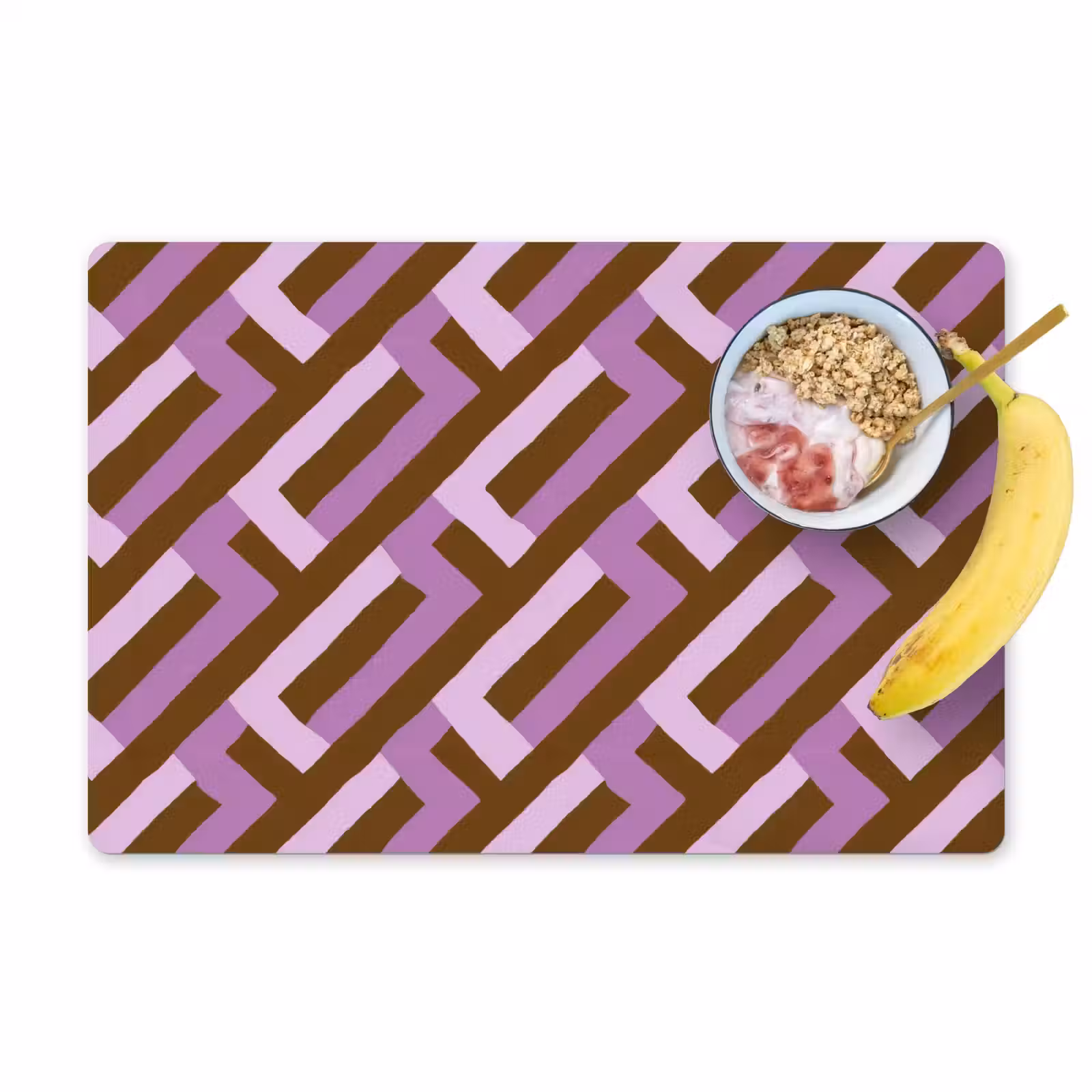 Placemat - 6 stuks - Bruin - Roze - Geometrisch - Meander - Patroon — 1