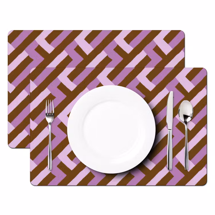 Placemat - 6 stuks - Bruin - Roze - Geometrisch - Meander - Patroon — 2