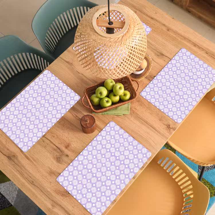 Placemat - 6 stuks - Lila - Botanisch - Bloemen - Margrieten - Patroon — 6