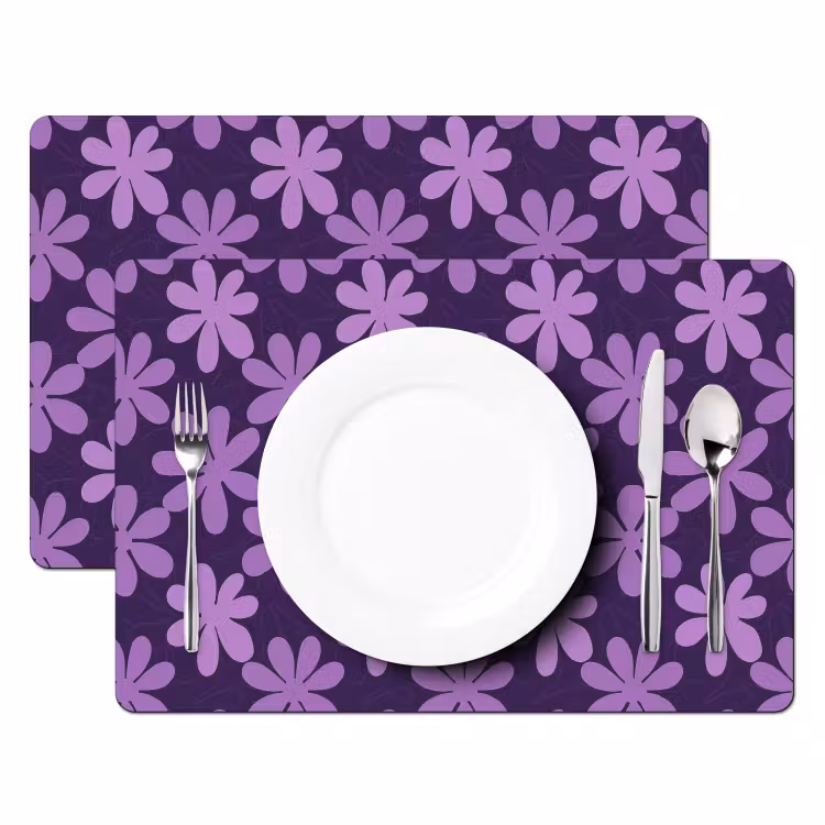 Placemat - 6 stuks - Paars - Botanisch - Bloemen - Retro - Patroon — 2